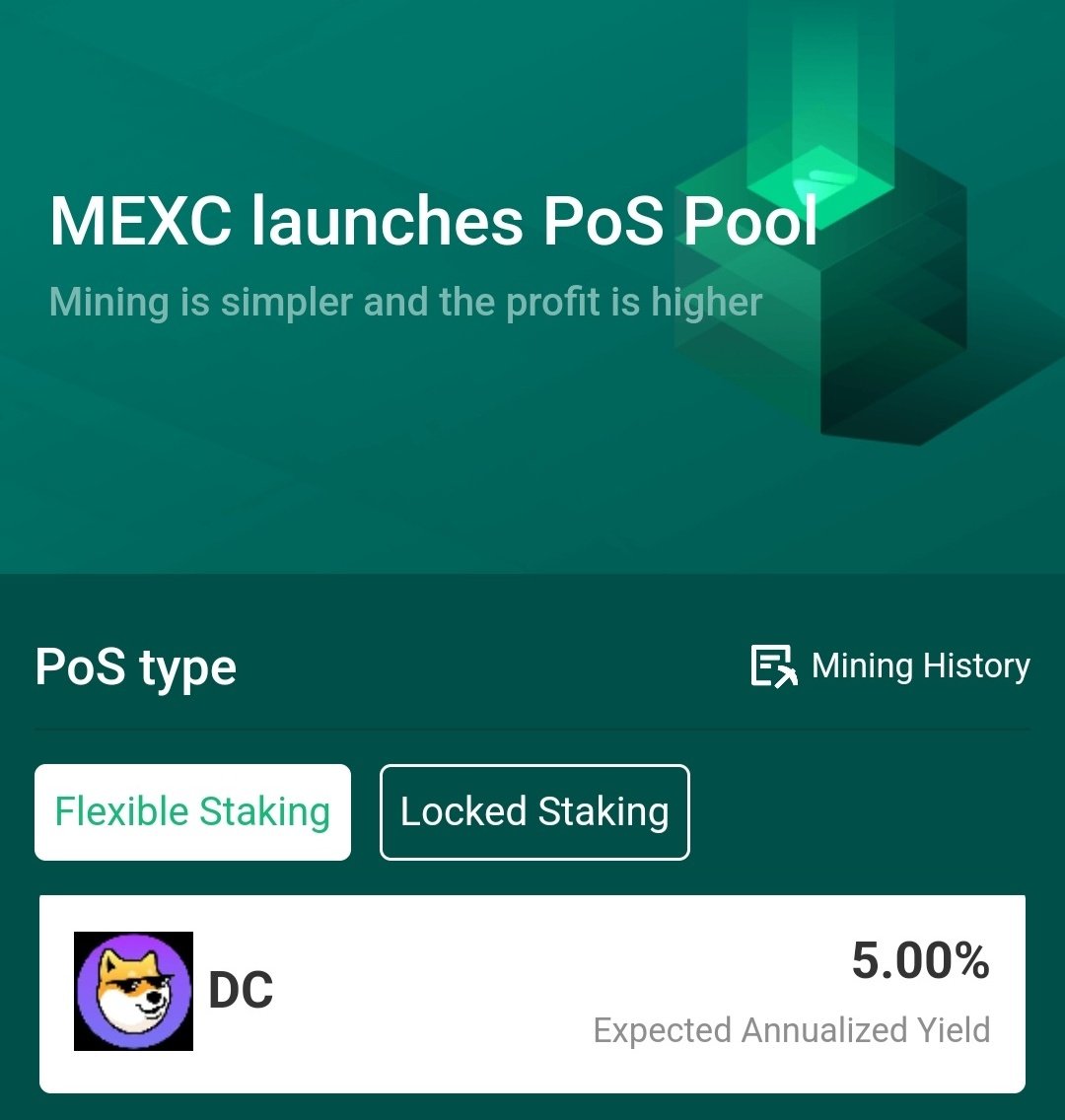 DogeChainFans's tweet image. 💥 #DC staking 💥

@MEXC_Global now offers flexible staking for #DogeChain #DC holders 🚀🚀🚀

📣 Stake $DC to earn 5% APY 

#DogeChainFamily #dogechaindaily 
#DOGE #MEXC #Crypto