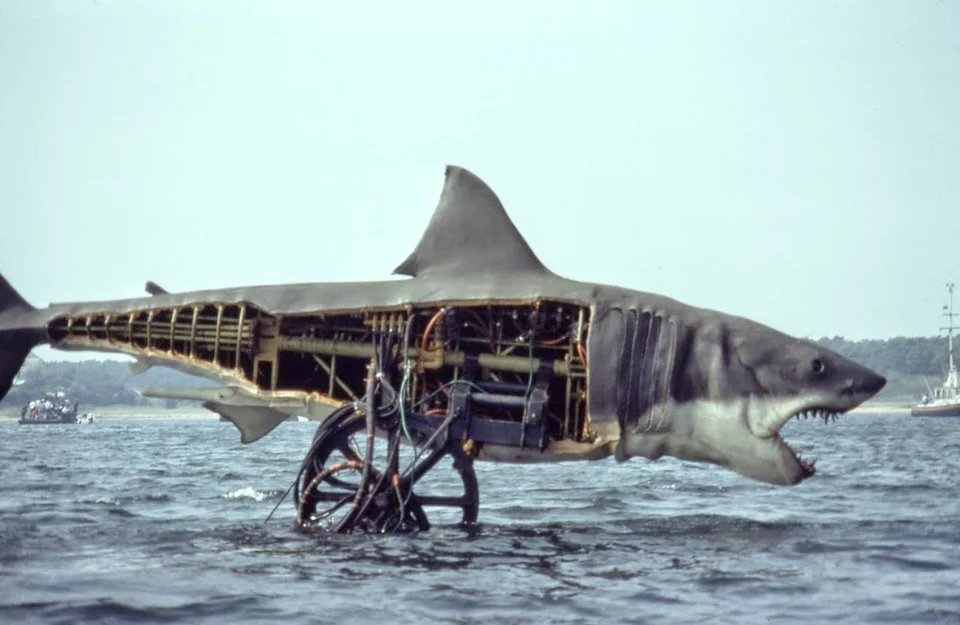 FilmDifferently's tweet photo. Bruce the shark. Jaws. 1975.

"Here's to swimmin' with bowlegged women!" https://t.co/Z2HQPhxeIT