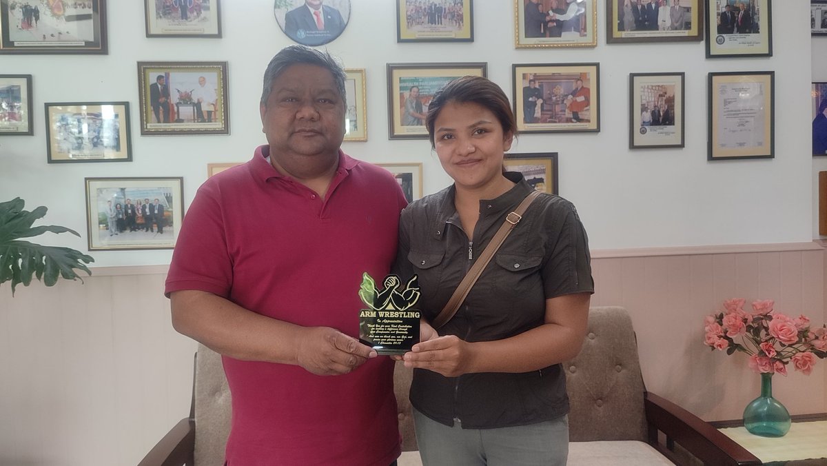 AITCCharles's tweet photo. Congratulations Ribasuk Lyngdoh Mawphlang for your achievement in winning the 65kg Women Pro Panja Ranking Tournament Arm Wrestling in Gwalior. You have brought glory not only for Nongthymmai Constituency but to the state as a whole. I wish you all the very best for your future. https://t.co/PZEyGfugLs