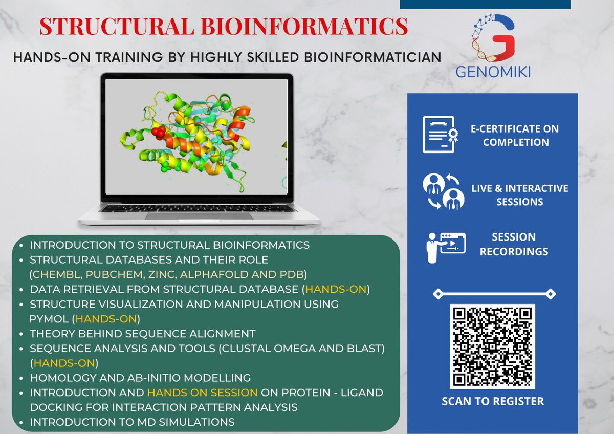 A great opportunity for all structural bioinformatics enthusiasts to learn and practice basics and advanced concepts. Be future ready. Go and learn. Grab your seat <a href="/genomiki1/">GENOMIKI</a>