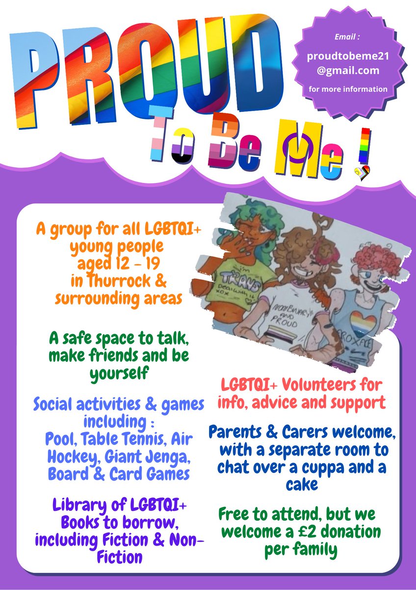 Brand new group for young LGBTQI+ people. Parents are carers welcome. Contact proudtobeme21@gmail.com for information