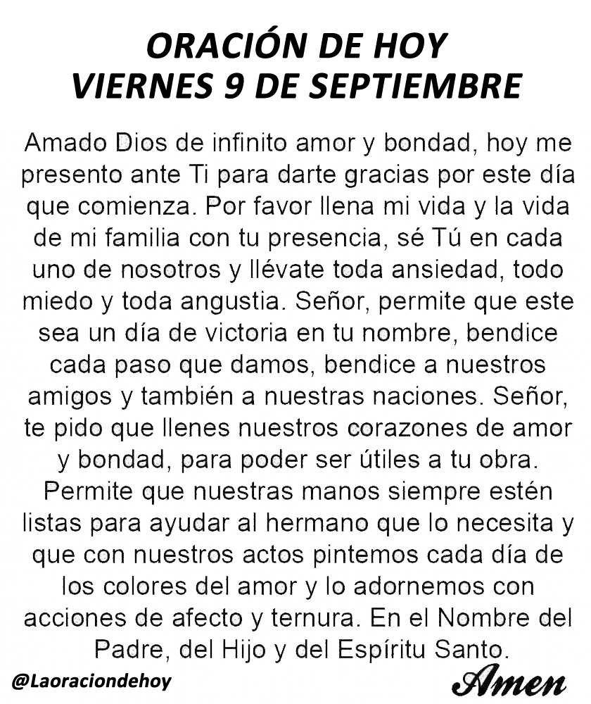 laoraciondehoy's tweet photo. Oración diaria para hoy viernes 9 de septiembre. https://t.co/4a1Rgv7msF