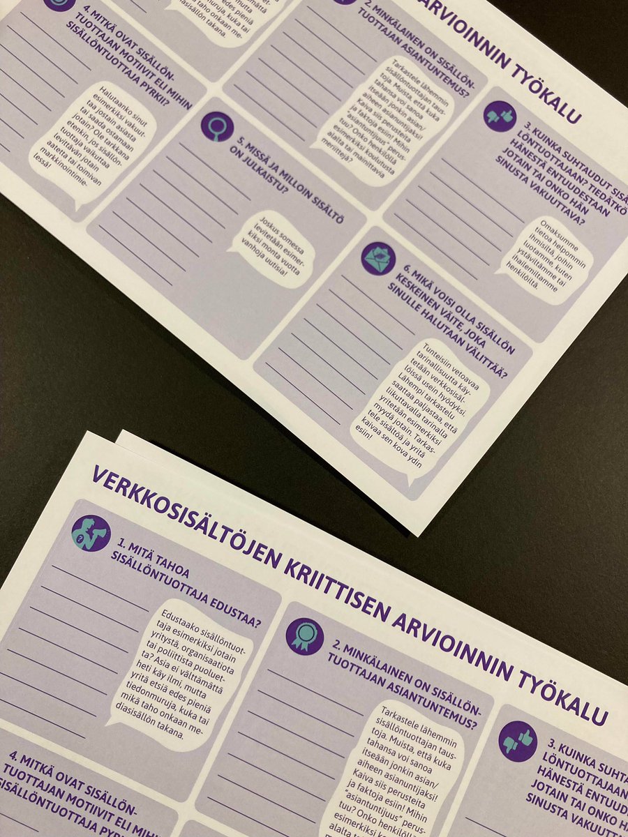 mediakasvatus's tweet photo. Tänään pidetyssä Tutkimusmatka tulevaisuuden digi- ja mediataitoihin -seminaarissa tarjosimme maistiaisia pian julkaistavista materiaaleistamme, kuten tästä Verkkosisältöjen kriittisen arvioinnin työkalusta (yhteistyössä @EduCritical @rkupiainen). #mediakasvatus @DigiErkoUEF https://t.co/hUNqUNwk34
