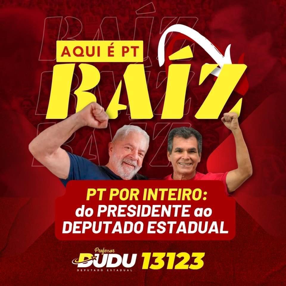 professordudu13's tweet photo. Sou PT desde sua raiz, assim como Lula! E é com esse espírito que quero honrar e defender os trabalhadores na Assembleia!

Professor Dudu
DEPUTADO ESTADUAL
1️⃣3️⃣1️⃣2️⃣3️⃣✅
.
.
#professordudu #deputadoestadual #vote13123 #detodasaslutas #lula #lula2022 #vote13 https://t.co/SFHyVoUtmn