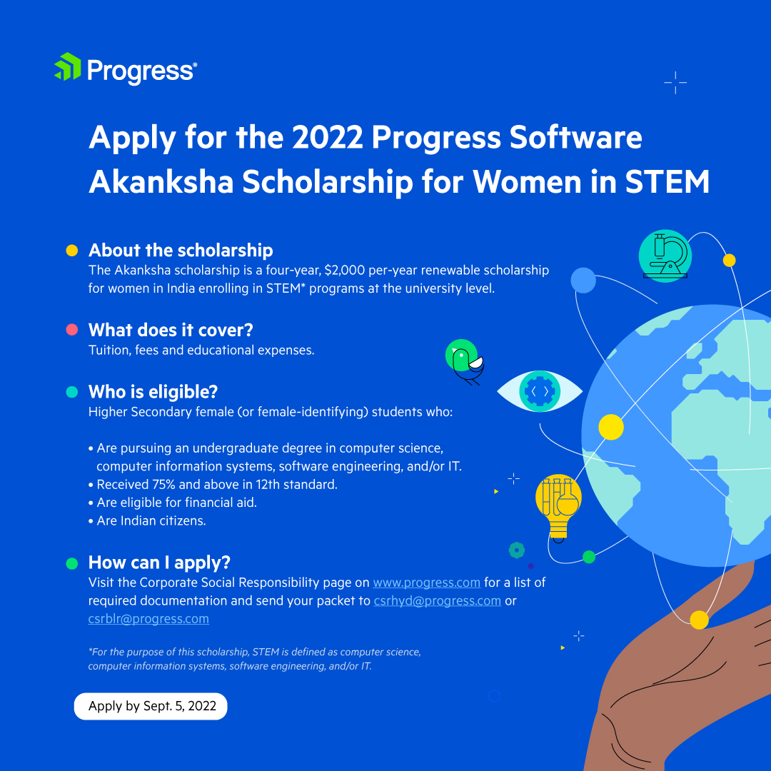 ProgressSW's tweet photo. Big news. We've extended the application deadline for the Akanksha Scholarship for Women in STEM in India.
Click here for more information https://t.co/xQKNbaNxLk
#WomenInSTEM #WomenInTech #ProgressForTomorrow https://t.co/T8a7lyKQlV