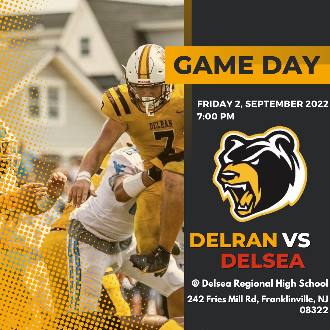 DELRANFOOTBALL's tweet photo. ‼️GAME DAY‼️
DELRAN VS DELSEA
📍 @ 7:00 PM DELSEA REGIONAL HIGH SCHOOL
COME OUT AND BE LOUD!!! 🏈‼️🟨🟫
#EFFORTBASED https://t.co/kYc9FVsfT6