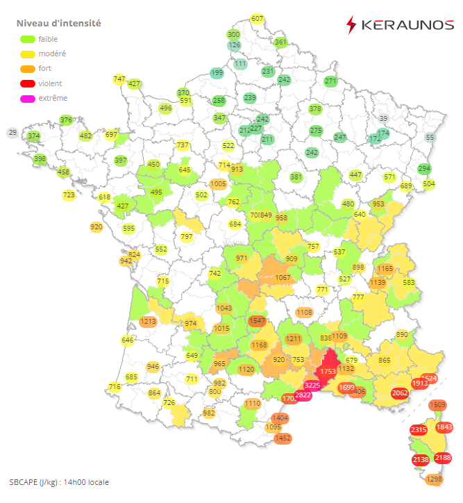 L'environnement est très instable près de la Méditerranée et va le rester jusqu'à demain (plus de 3000 J/kg au niveau de la SBCAPE).
La sortie gauche du jet évoluant de l'Espagne à PACA va maintenir un contexte très favorable au développement d'#oraegs virulents. #Gard 