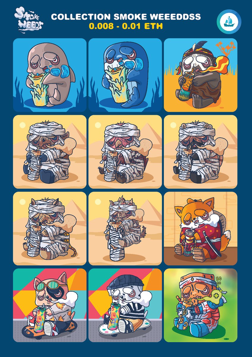COLLECTION : SMOKE WEEEDDSS 
PHASE 2 - 3 ONLY 12 LEFT
PRICE 0.008 - 0.01 ETH

AVAILABLE ON OPENSEA
opensea.io/collection/smo…

#Ethereum #nftcollector #NFTCommunity #NFTdrops #OpenSeaNFT #NFTartist #NFTs