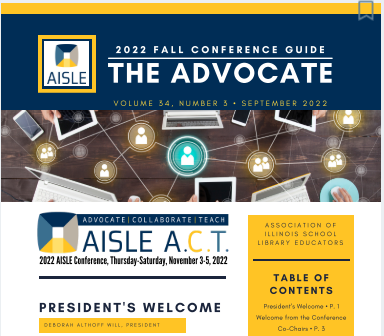 Want to share all the excitement of the AISLE A.C.T. Conference with coworkers, school administrators, and other librarians? 
Look no further! View the Advocate Conference Special Edition: bit.ly/AISLEAdvocateS… #AISLEd #AISLEd22