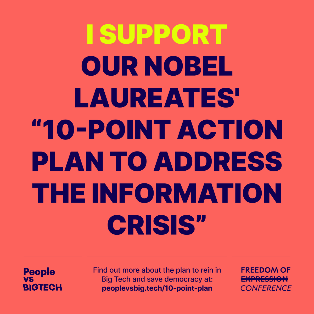 Nobel Peace Prize laureates <a href="/mariaressa/">Maria Ressa</a>
 &amp; #dmitrymuratov launch a plan to tackle ‘existential threat’ of Big Tech’s business model on democracy, endorsed by 10 Nobel laureates &amp; 90 experts &amp; civil society groups, including us. More here: peoplevsbig.tech/10-point-plan