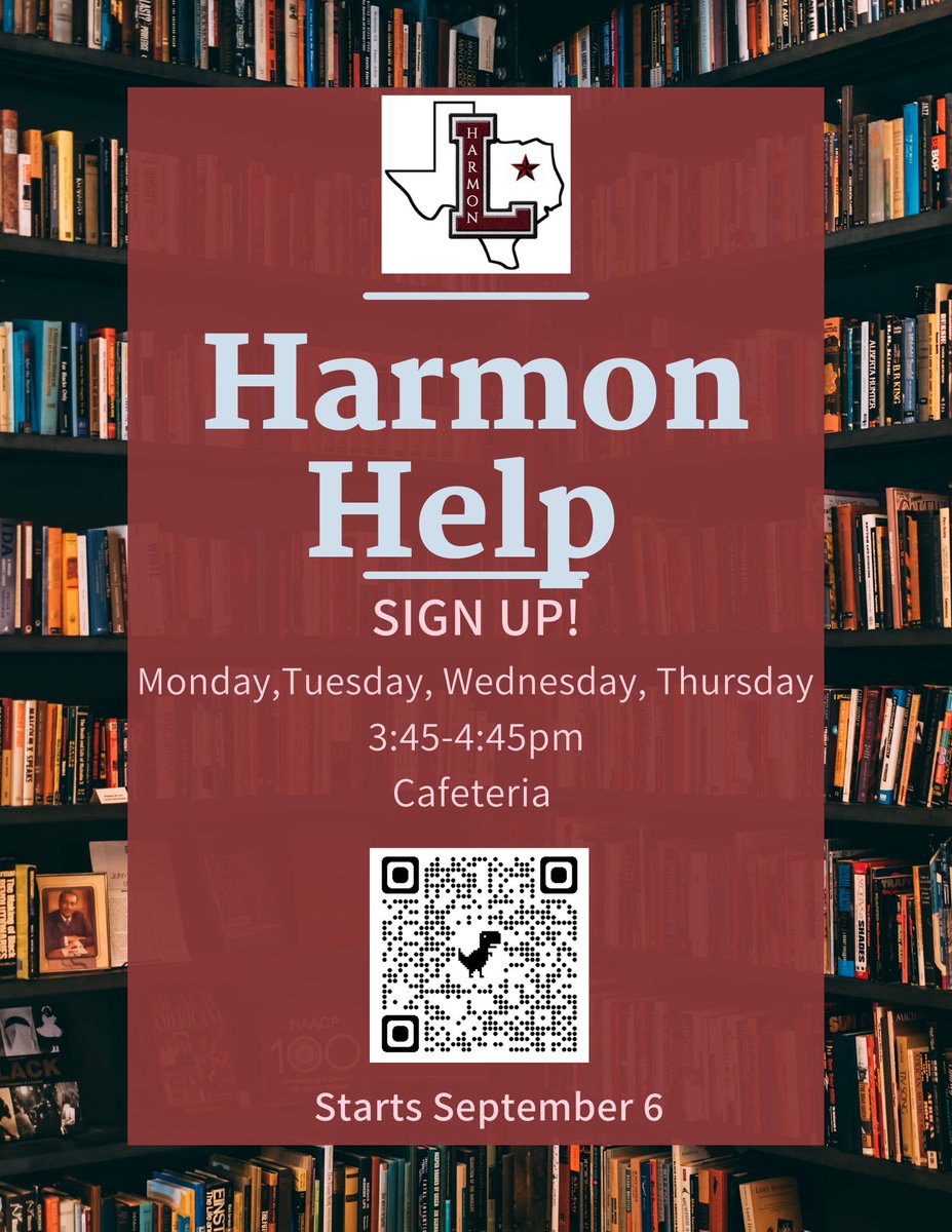 LHSHarmon's tweet photo. Tutoring/Harmon Help will begin next week. It is never too early to sign up. Get with your teacher for more information. #HarmonStrong #HarmonHelp @flandersr @TobyBauterLISDH @TeresaAdamstf @LaTishaMcGee17 @Jrodsfam https://t.co/s5eHCKxLb5