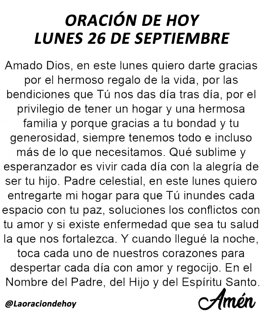 laoraciondehoy's tweet photo. Oración diaria para hoy lunes 26 de septiembre. https://t.co/uDfd3MusWi