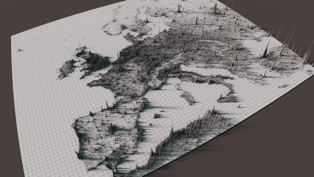 La cartographie c'est un peu notre dada. Alors quand on trouve des cartes magnifiques en 3D, on en parle. Ici, la densité de population en Europe.
infostat-marketing.com/data-map-la-de…