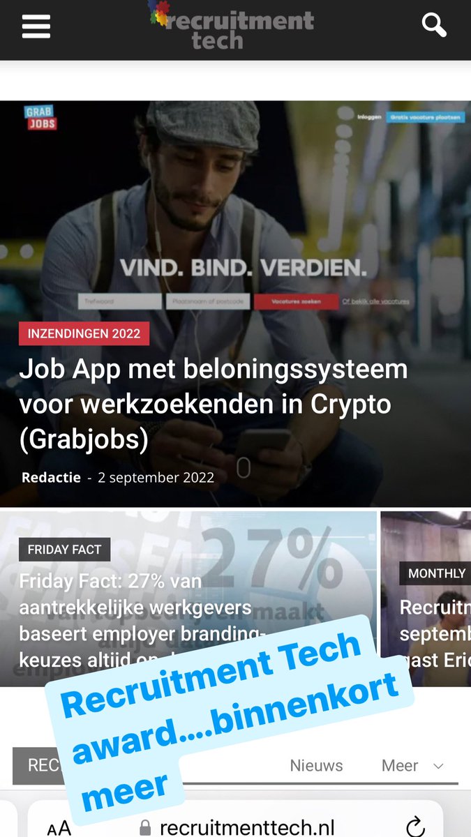 GrabJobsNL's tweet photo. GrabJobs App biedt beloningssysteem voor werkzoekenden in #Crypto #jobs #werkzoekenden #vacatures #personeelstekort https://t.co/n8XY1EkvVm