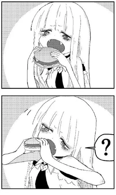 ハンバーガーの食べ方に迷うお嬢様 