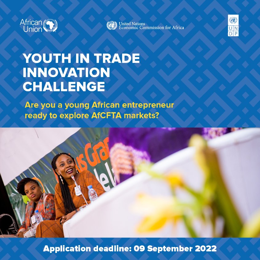 🙋 Are you a young entrepreneur ready to trade across Africa? Enter the Youth in Trade Innovation Challenge to learn how to expand your business into new African markets #AfCFTA

Apply before 9 September 👇
bit.ly/YouthInTrade