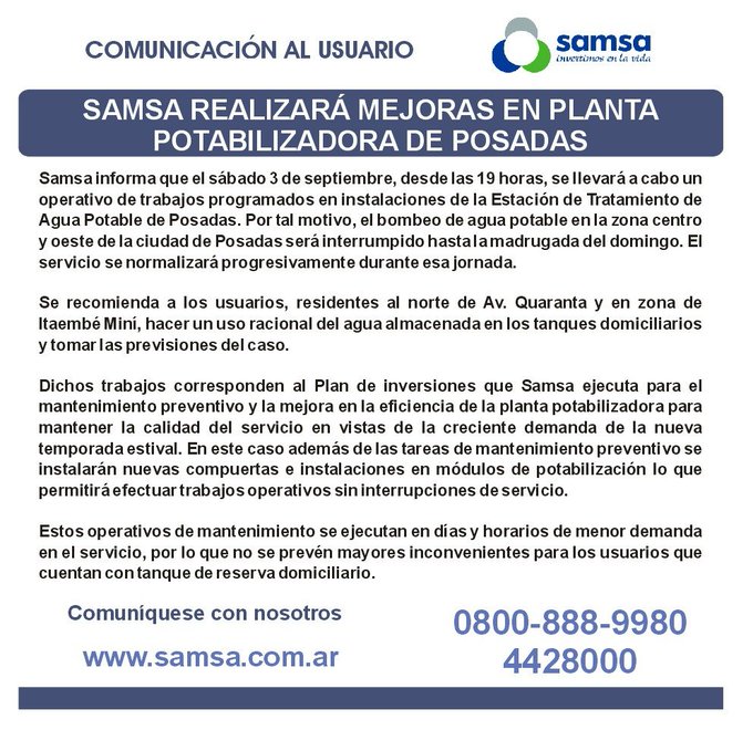corte en el suministro de agua potable 