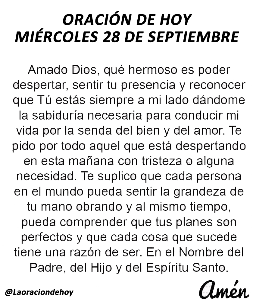 laoraciondehoy's tweet photo. Oración diaria para hoy miércoles 28 de septiembre. https://t.co/X4tJjenbWf