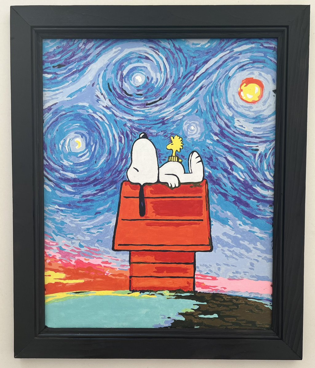 kelliiiannn's tweet photo. I painted these pals for @GenuineJack during lockdown and we’ve just had the canvas itself hanging on the wall. My dad built me a frame, we painted it black (obv), and the result is 😙🤌🏻 https://t.co/b72KRaRG3u