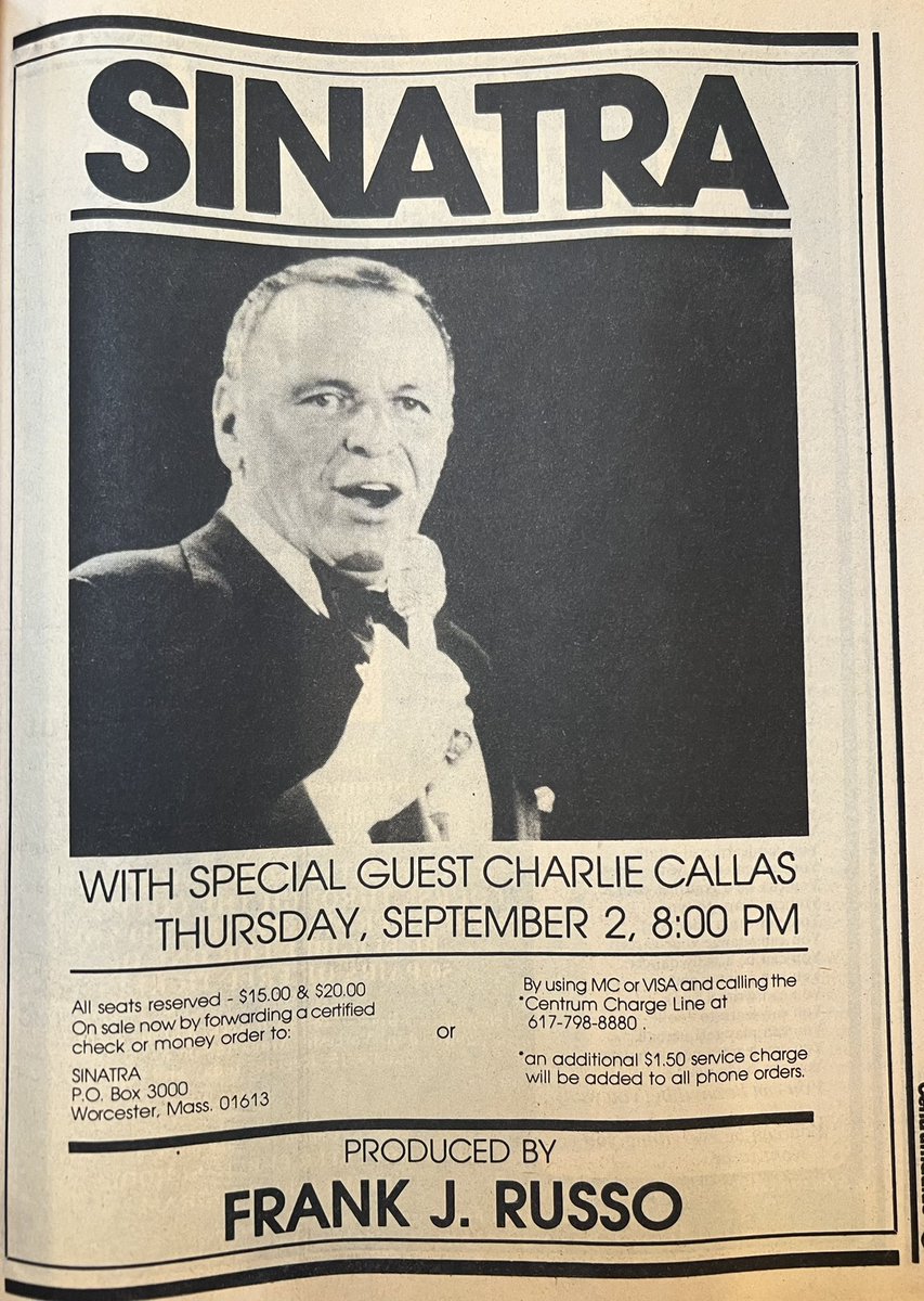 CraigSemon's tweet photo. 40 years ago, tonight was the big night.
#Sinatra #Centrum #Callas #Worcester #OpeningNight
No more little town blues
#CentrumMemories
#CentrumTop40
#CentrumAt40 https://t.co/KnHyJuTiXM