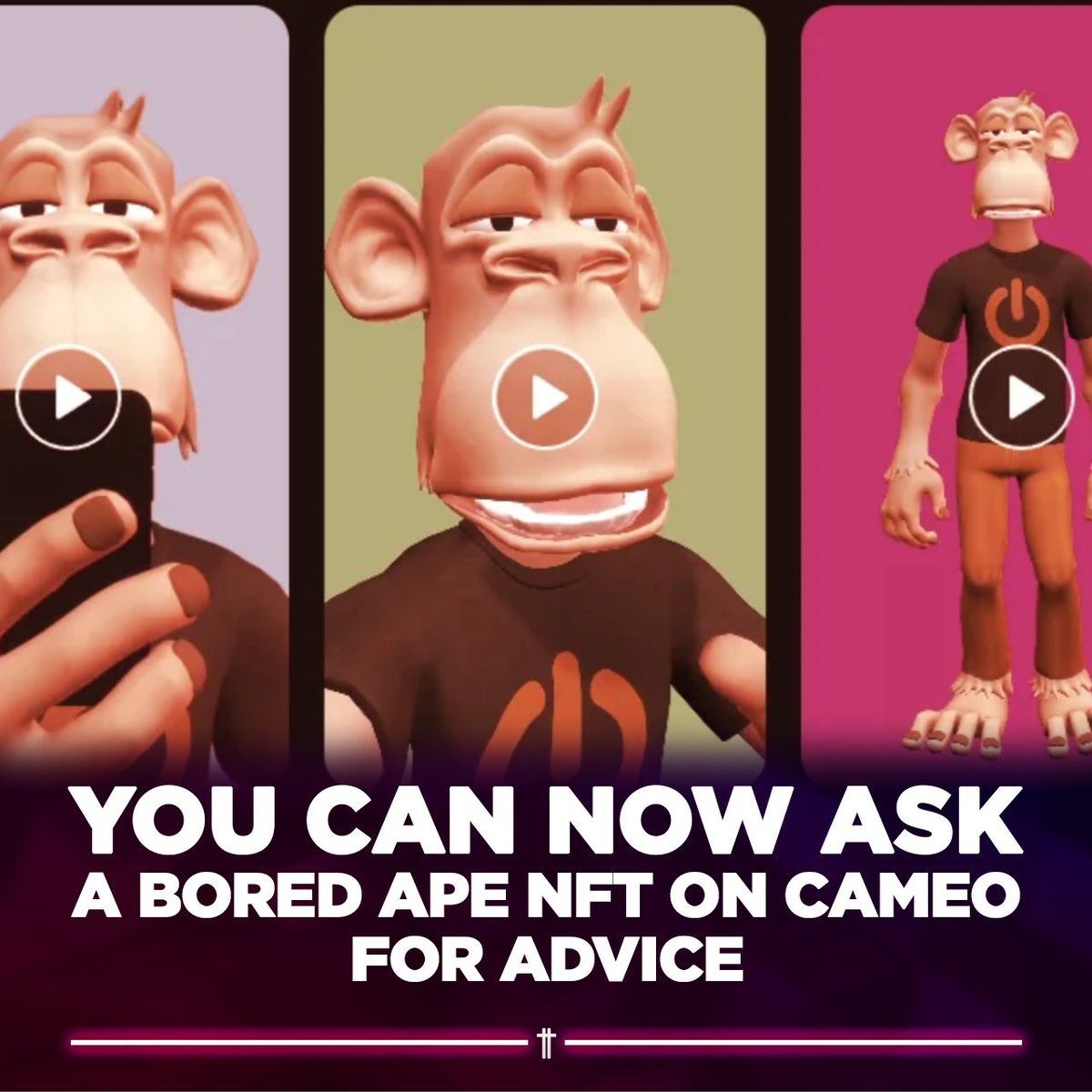 TokenHunt's tweet photo. 🙊 The first Bored Ape NFT is now available on Cameo!

With messages like "Call your family" and "You are not alone," Bored Ape #9132 produces three-minute videos that offer advice and other insights to customers for a starting price of $25.

#NFTCommunity
https://t.co/sprbjbBJv0 https://t.co/Xx8DrFObUL