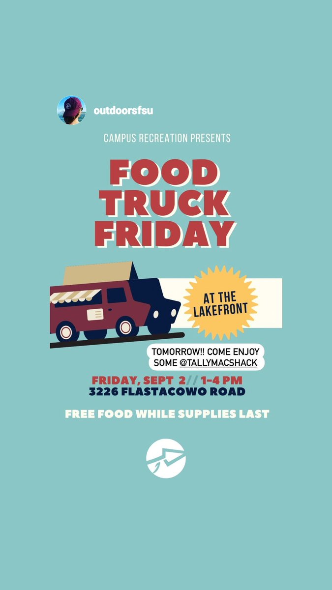 TallyMacShack's tweet photo. Food Truck Thursday might not be "a thing" anymore ... but Food Truck Friday now is!
Starting today, we're partnering w/ @FSU_Campus_Rec and will be #BigChillinByTheLake at 3226 Flastacowo Road (the Rez!) with the #MacMobile from 1-4 pm.
Best part? THE👏FOOD👏IS 👏FREE 👏!
(1) https://t.co/oHUphZrQoB