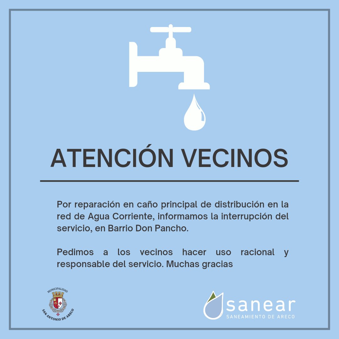 Sanearareco's tweet photo. ATENCIÓN VECINOS 🚨💧 https://t.co/4secLF6d7i