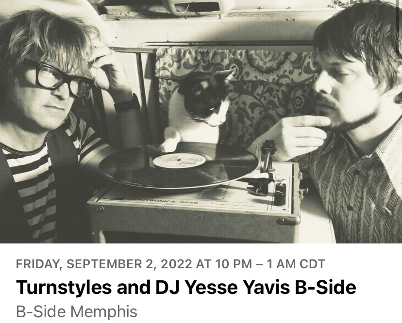 Turnstyles with DJ Jesse Davis tonight at <a href="/BsideMemphis/">BsideMemphis</a>! 10PM / $10. <a href="/memphlyermusic/">Memphis Flyer Music</a> <a href="/GoMemphis/">GoMemphis</a> <a href="/MemphisFlyer/">Memphis Flyer</a> <a href="/musicexportMEM/">Music Export Memphis</a> <a href="/wearememphistn/">We Are Memphis</a> #memphis #midtownmemphis <a href="/MinglewoodHall/">Minglewood Hall/1884</a> #turnstyles #garagerock #livemusic #901music #901day