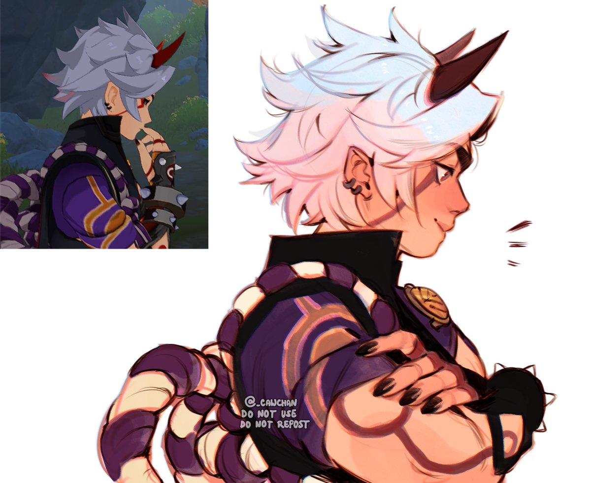 cawiechan's tweet photo. I did this edit of Itto some time ago and then drew it Huehue 💫👁👄👁
#GenshinImpact #Itto https://t.co/7IgbjvEm85