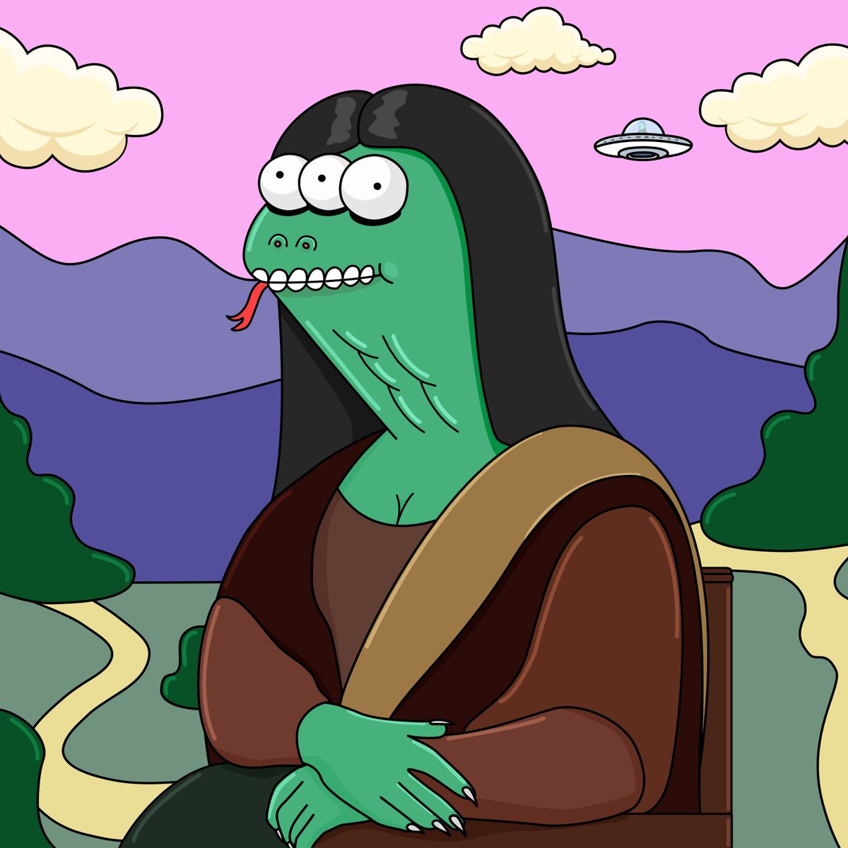 "Mona Lizard"  aka "La Gioconda"  with the enigmatic smile 😅 Rumored to be the self-portrait of the famous Lizardo Da Vinci. Exhibited at the Lemuria Museum  

Available : opensea.io/assets/ethereu…

#1of1 #monalisa #DaVinci #lizardtoonz