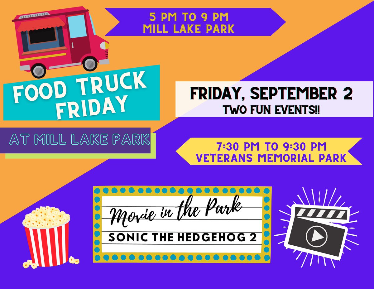 Happy Friday Orange City! We have two fun events for you tonight. 
On Friday, September 2, join us for Food Truck Friday at Mill Lake Park from 5 pm to 9 pm then walk over to Veterans Memorial Park for Movie in the Park - Sonic the Hedgehog 2 which will begin around 7:30 pm. https://t.co/c7UulQsaf9