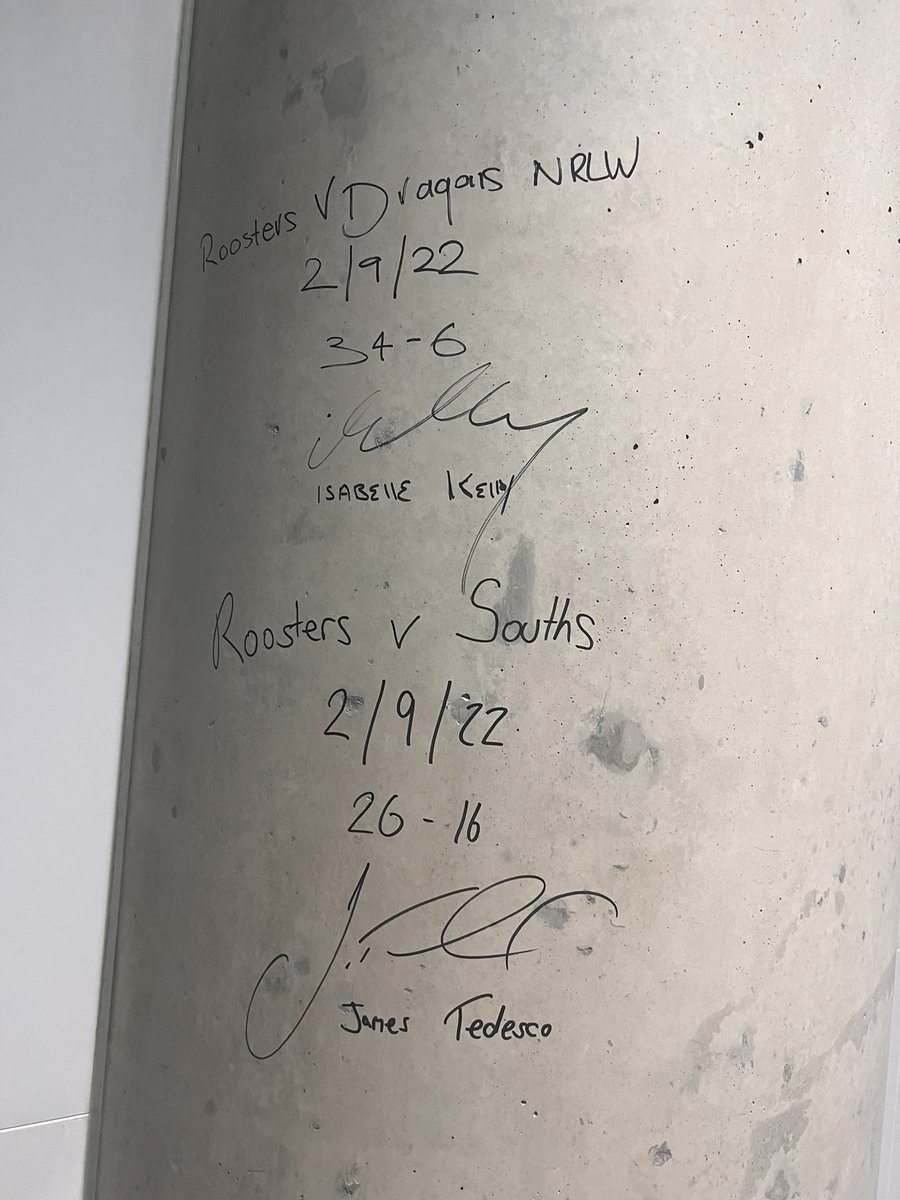 Alicia Newton (@anewts91) on Twitter photo First lot of graffiti at the new <a href="/AllianzStadium/">Allianz Stadium</a> courtesy of Isabelle Kelly and James Tedesco. First lot of graffiti at the new <a href="/AllianzStadium/">Allianz Stadium</a> courtesy of Isabelle Kelly and James Tedesco.