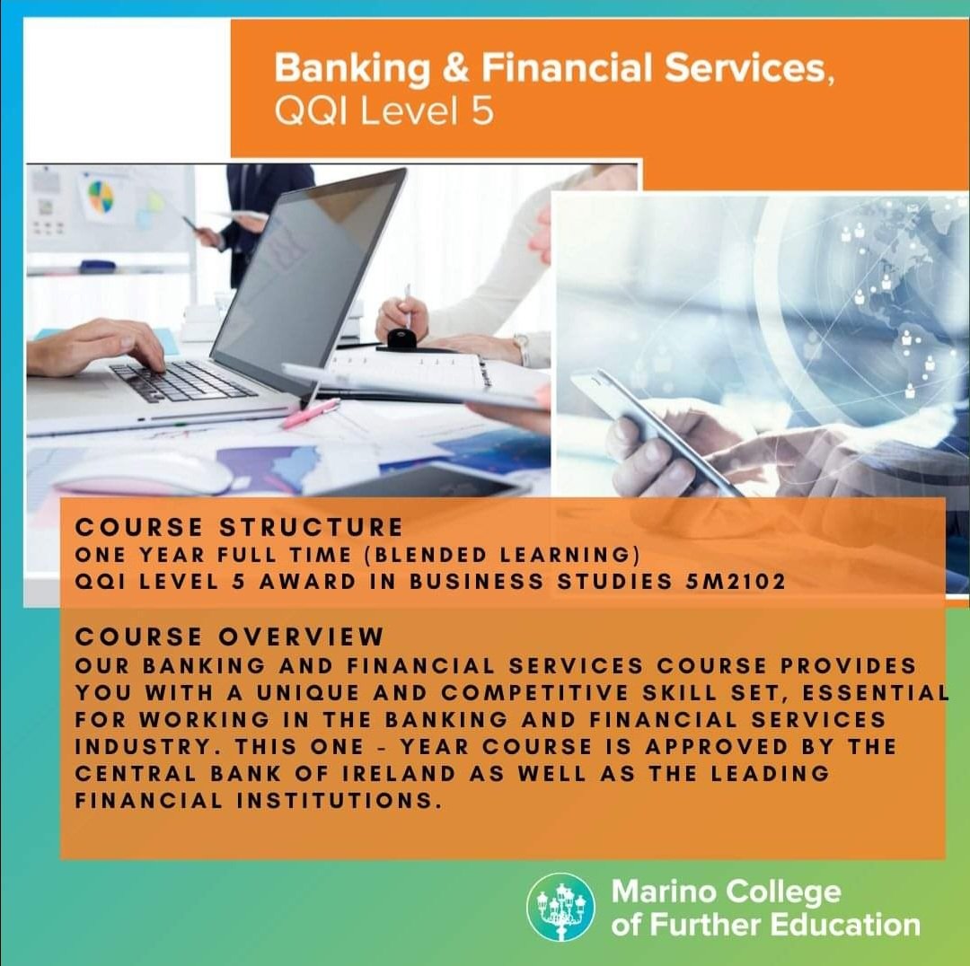 CathalBrughaFET's tweet photo. Our Banking &amp; Finance Services Course is the first step in your career in finance. 
Visit our website to learn more: https://t.co/TkyqYdZVMm
#bankingcourses #financialservices #financecourses #furthereducation #leavingcert2022 https://t.co/8phNW7L43A
