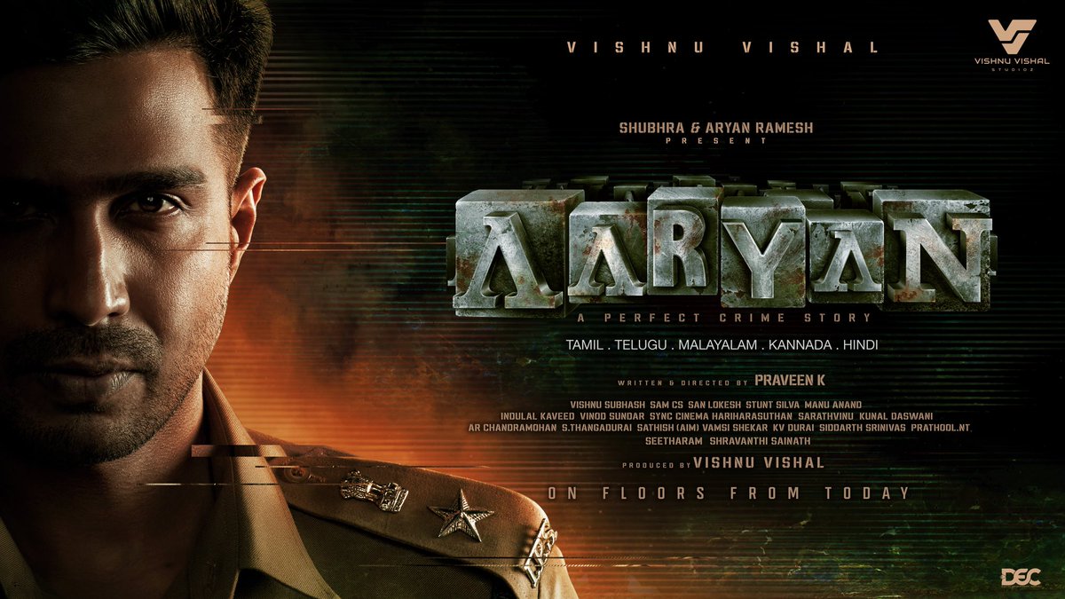 Vishnu Vishal Studioz (@vvstudioz) on Twitter photo Here's the first look poster of <a href="/TheVishnuVishal/">VISHNU VISHAL - VV</a>'s #Aaryan. A perfect crime story!
Directed by <a href="/adamworx/">Praveen K</a>.
<a href="/selvaraghavan/">selvaraghavan</a> @shraddhasrinath <a href="/vanibhojanoffl/">Vani Bhojan</a> @vishnu_subhash <a href="/SamCSmusic/">𝐒𝐀𝐌 𝐂 𝐒</a> <a href="/Sanlokesh/">Sanlokesh Editor</a> Here's the first look poster of <a href="/TheVishnuVishal/">VISHNU VISHAL - VV</a>'s #Aaryan. A perfect crime story!
Directed by <a href="/adamworx/">Praveen K</a>.
<a href="/selvaraghavan/">selvaraghavan</a> @shraddhasrinath <a href="/vanibhojanoffl/">Vani Bhojan</a> @vishnu_subhash <a href="/SamCSmusic/">𝐒𝐀𝐌 𝐂 𝐒</a> <a href="/Sanlokesh/">Sanlokesh Editor</a>