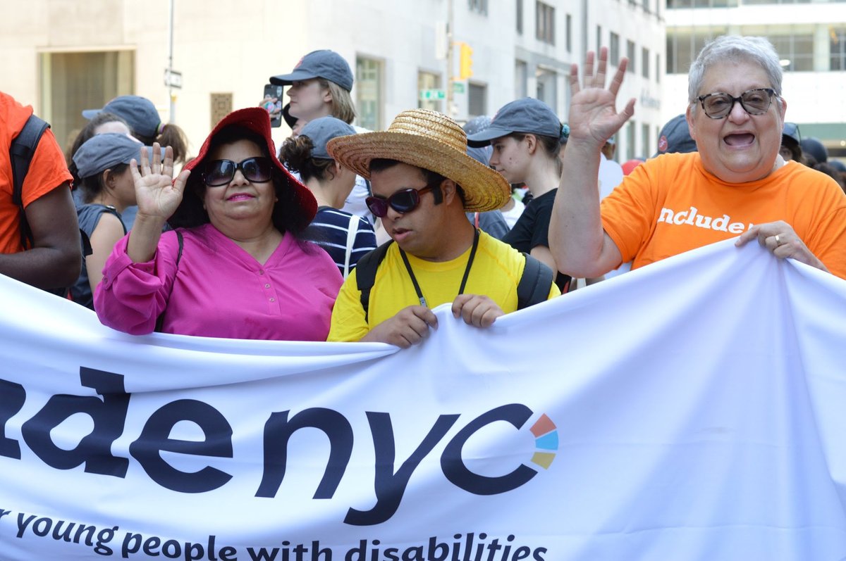 INCLUDEnyc's tweet photo. Save the date &amp; celebrate the annual #DisabilityPrideParade w/ INCLUDEnyc on Sun, 10/2! Join us as we roll, scoot, march, ride, &amp; walk from Madison Square down Broadway to Union Square. The parade commemorates the anniversary of the passing of the Americans w/ Disabilities Act. https://t.co/PzugjPfPq7