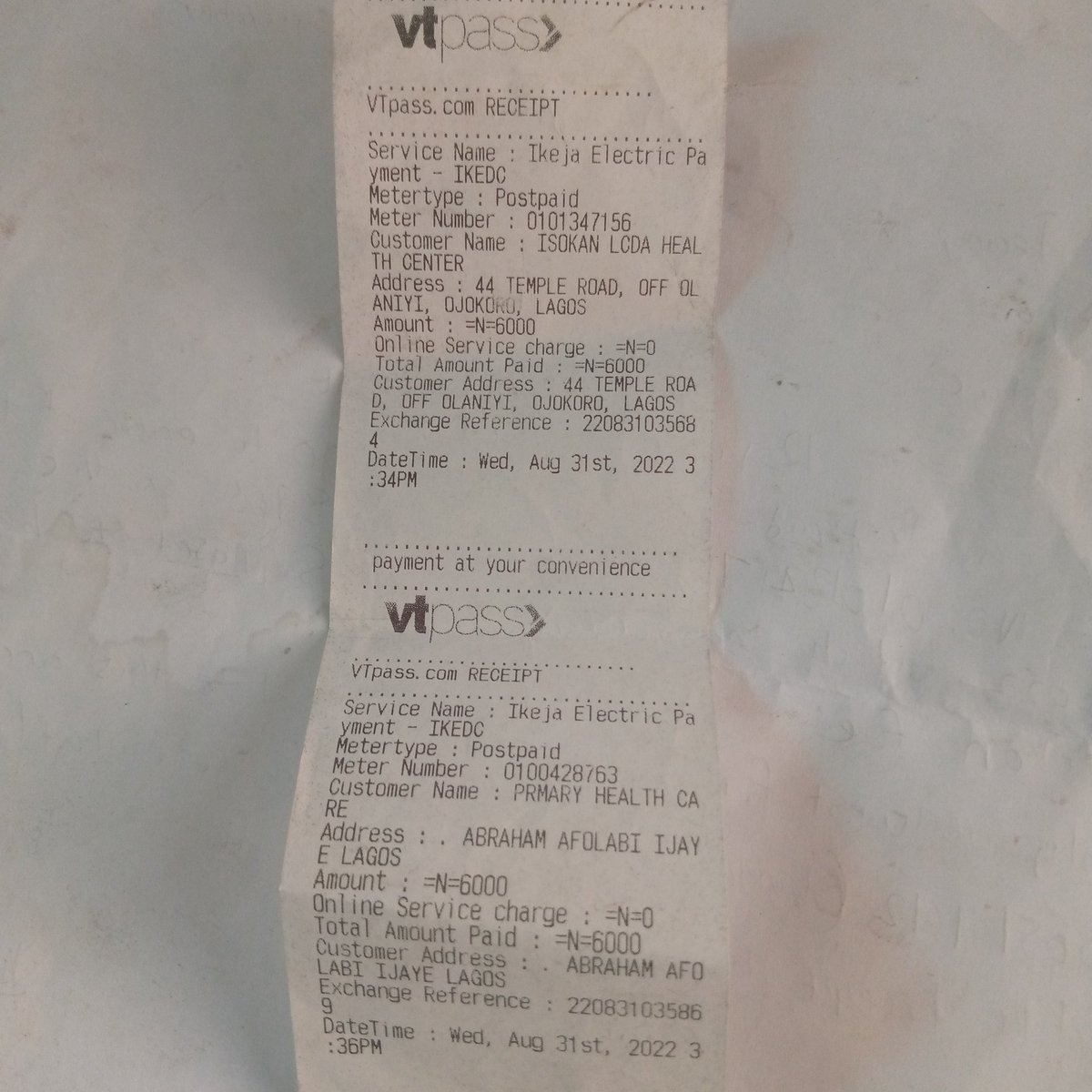 MBreeze05's tweet photo. @ieServe 
I made a Postpaid payment of 6000 to each of this account 0101341756 and 0100428763 on the 31/08/2022 which the payment was supposed to be a reconnection fee. https://t.co/86gI2XEXkQ