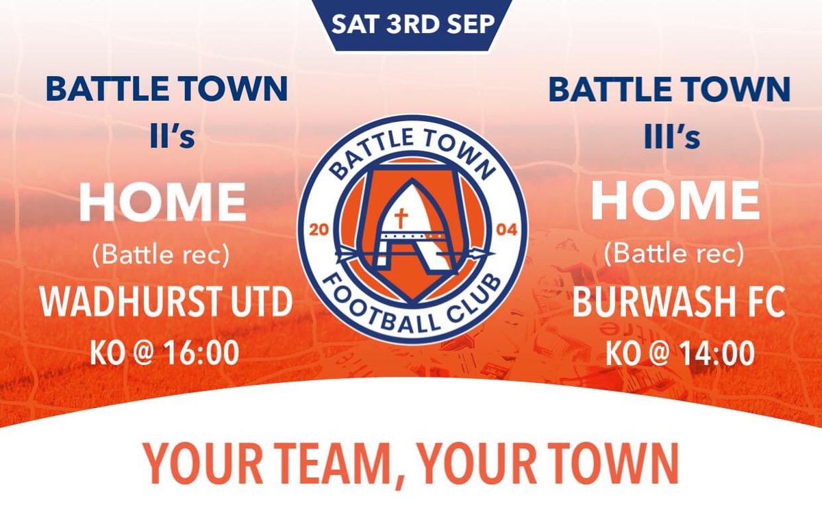 Not one, but TWO exciting games at Battle rec this week. Where the 3rd’s host BURWASH at 2pm (league Div 4) and the 2nd’s host WADHURST at 4pm (league Div 1). What are you doing Saturday afternoon? Your Team, Your Town.