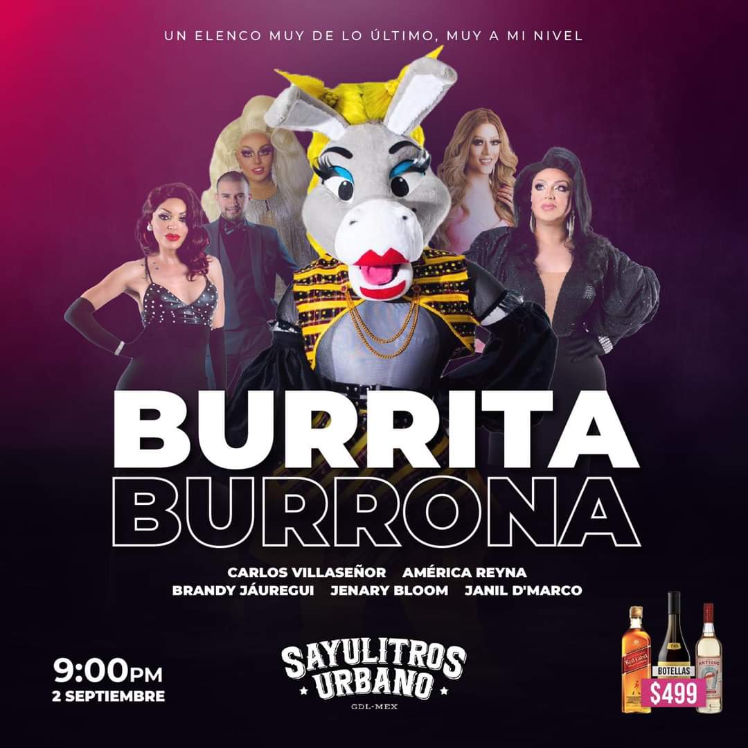 ¡La Burrita Burrona presente en nuestro show de este viernes en Sayulitros Urbano! 🥵😂💋

No te puedes perder esta increíble noche con )

#SayulitrosUrbano #Bebidas #ShowEnVivo #LasMásPerras #Viernes #InvitadosEspeciales #ShowDrag  #Amigos #Tlaquepaque