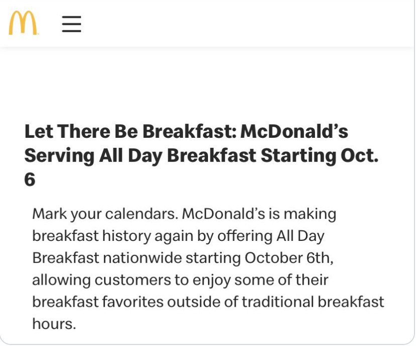 🚨 PSA: Mcdonalds have announced they will be serving breakfast ALL DAY from Oct 6th🤤🙌