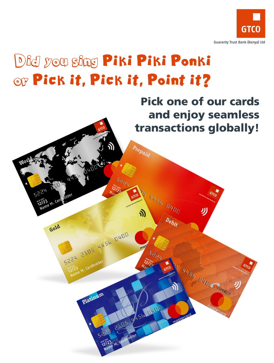 gtbankke's tweet photo. Whether you sang Piki Piki Ponky or Inky Pinky Ponty or Pick It, Pick It Point It, what you need for convenient transactions in a GTBank Mastercard. Pick it!
#GTBankKenya #SwipeAt0 https://t.co/JDZpMoqtNC