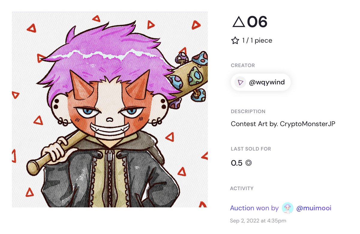 Auction Winner 
🏆<a href="/muimooi/">muimooi</a> 🎉🎉
Thank you so much for bidding TRIG Gangs. 😭❤️❤️

formfunction.xyz/@wqywind

#TRIGgangs #solana #SolanaNFTs #NFTCommmunity #PFP #NFT #SolanaCommunity