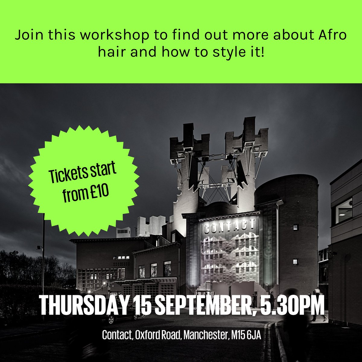 ContactMcr's tweet photo. It's just under two weeks until our #AfroAppreciation events! π₯
Afro hair is one of a kind. Our workshop is here to help you get to grips with Afro hair care, products and styling.
π Let's come together to share tips, ask questions and have fun: https://t.co/cpEKpLlu5Y https://t.co/1NmVEiuDea