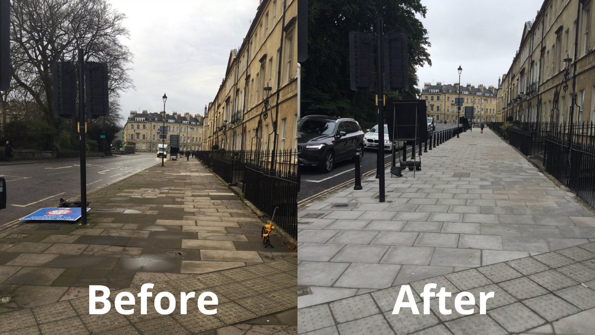 We're carrying out ducting works along St James Parade and have installed a temporary footway surface.

We'll be returning next year to relay the entire footway and and install additional bollards.

Here's what Sydney Place looks like after similar works.