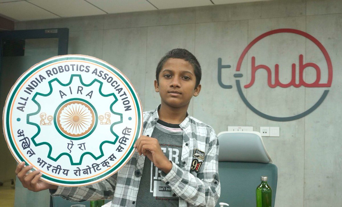 SolusMedia's tweet photo. #AIRA has given a grant of Rs five lakh to a 14 years old boy #Slok from #Adilabad to pursue his research involving AI & Robotics. @THubHyd #AllIndiaRoboticsAssociation @HiHyderabad #Hyderabad https://t.co/dOXBiVC3HQ