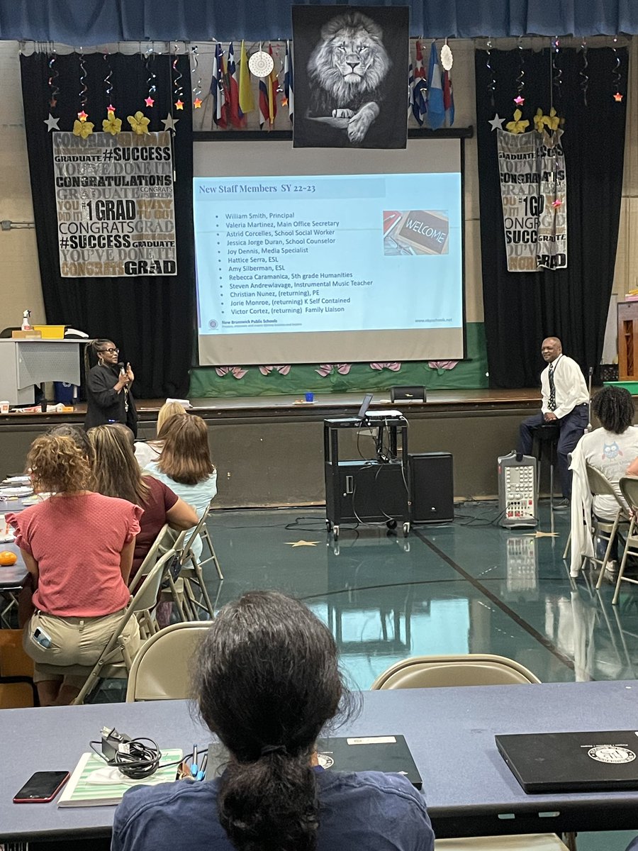 MsSivori's tweet photo. What a way to start off the school year! The energy and enthusiasm radiated throughout the building! We even had a surprise furry friend pop in! New motto: ALL GAS!! NO BREAKS! @LivingstonNBPS @nbpschools @Wilkins_MA2 @aubjohnson111 #allinforNB https://t.co/KbBN7tYAy0