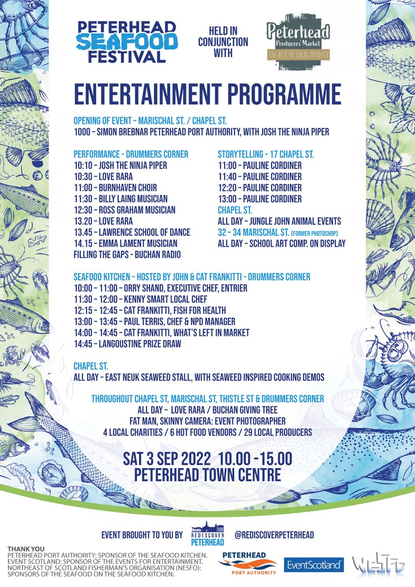 ::: EVENT DETAILS :::
#peterheadseafoodfestival in conjunction with #peterheadmarket

Details on all entertainment + stall holders
rediscoverpeterhead.co.uk/post/peterhead……

Remember download the 'dscvr' app before you go. Plan your day beyond the event. 
> Shop
> Relax
> Eat &amp; drink