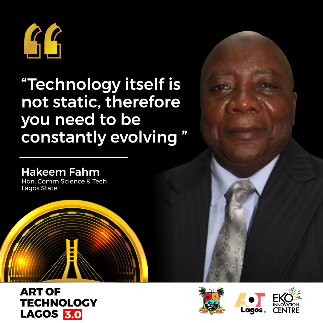 During AOT Lagos 3.0  <a href="/hakeemfahm/">Hakeem P. Fahm</a> , Hon. Commissioner for Science and Technology, Lagos State talked about the dynamism of innovation and the possibilities of it contributing significantly to Lagos state development through science and technology.