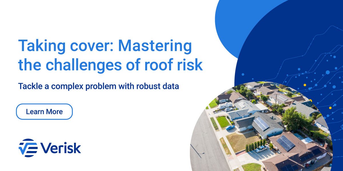 Verisk's tweet photo. Mastering the challenges of #roof risk demands a broad range of knowledge. From age and condition to #solar panels and weather #perils, capture roof risk with a closer eye. Explore our latest analysis to learn more, https://t.co/ow5kVm8gdz https://t.co/n6Dl1AiQSh