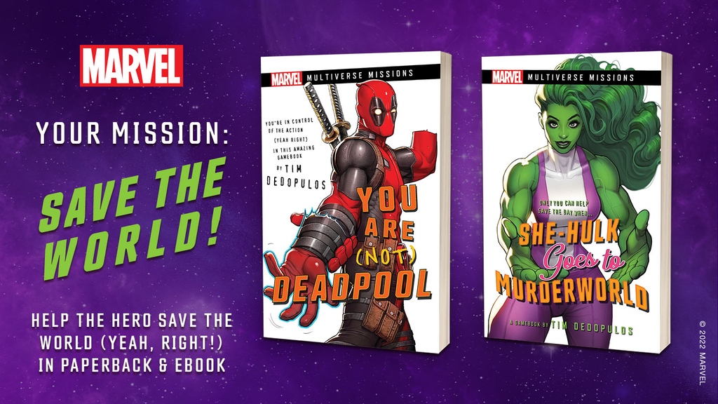AconyteBooks's tweet photo. We’re at @FightingFantasy Fest 4 tomorrow with exclusive early release copies of You are (not) Deadpool and She-Hulk goes to Murderworld by @ghostwoods.
Pop over to our stand during the show, get both for £15, and become their side-kick!
#FFFest4 https://t.co/HwgcHogjlA