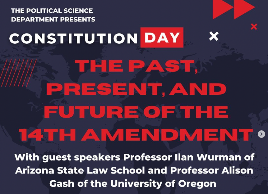 The Linfield University Department of Political Science is hosting a conversation on “The Past, Present & Future of the 14th Amendment” at 3 p.m. Thursday, Sept. 8 in the Nicholson Library's Austin Reading Room on the @McMinnvilleOR campus. #ConstitutionDay